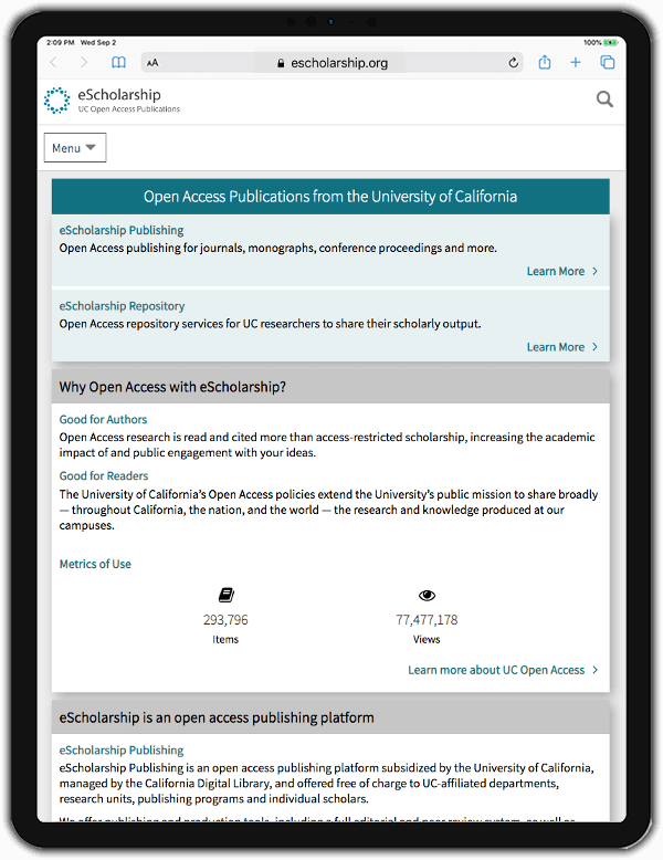 Open Access Scholarly Publishing - Tablet Size